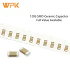 100 шт. 1206 SMD конденсатор с алюминиевой крышкой, комплекты 5% 3216 1pF-180pF 3pF 43pF 68pF 100pF 120pF с алюминиевой крышкой, 50В 180J 390J 111K многослойный керамический конденсатор полную стоимость указан DIY Kit