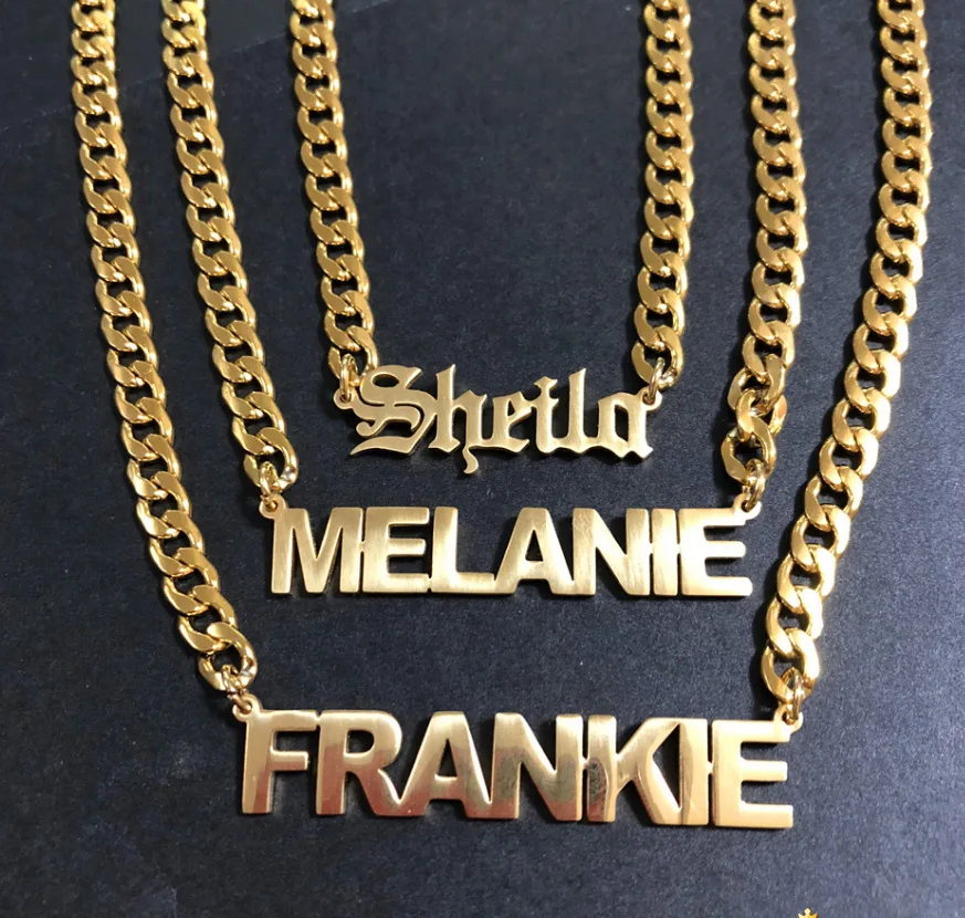 

Horsewhip Chain Punk Custom Letter Necklace Personalized Old English Name Necklaces HipHop Stainless Steel Accessories for Women
