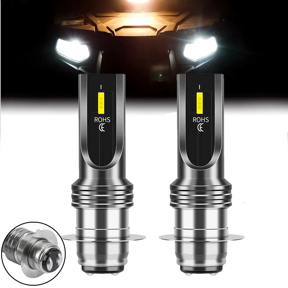 

6000K Headlight Bulbs 2X H6M P15D LED Motorcycle UTV ATV Headlight Bulbs High/Low Beam Lamp Head Lights Bulb
