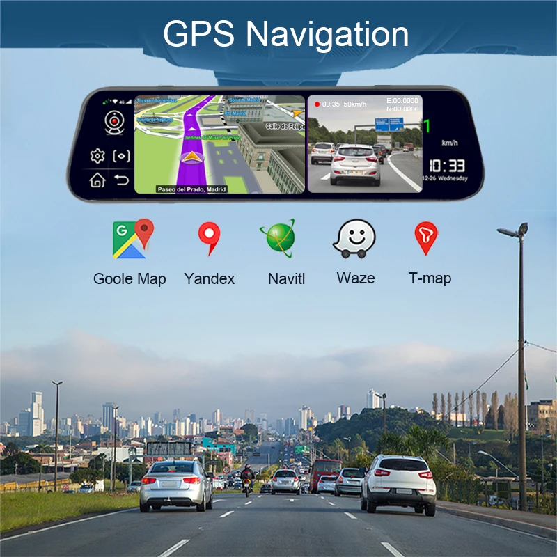 Зеркало заднего вида Anfilite 10 дюймов ADAS Android 8 1 4G Wi Fi GPS навигатор FHD