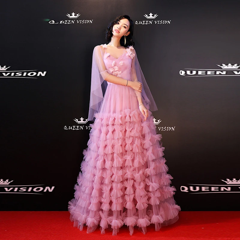 

Elegant Strapless Evening Dress Appliques Full Sleeves Backless Floor-Length Lace Up A-Line New Woman Formal Party Gowns A898