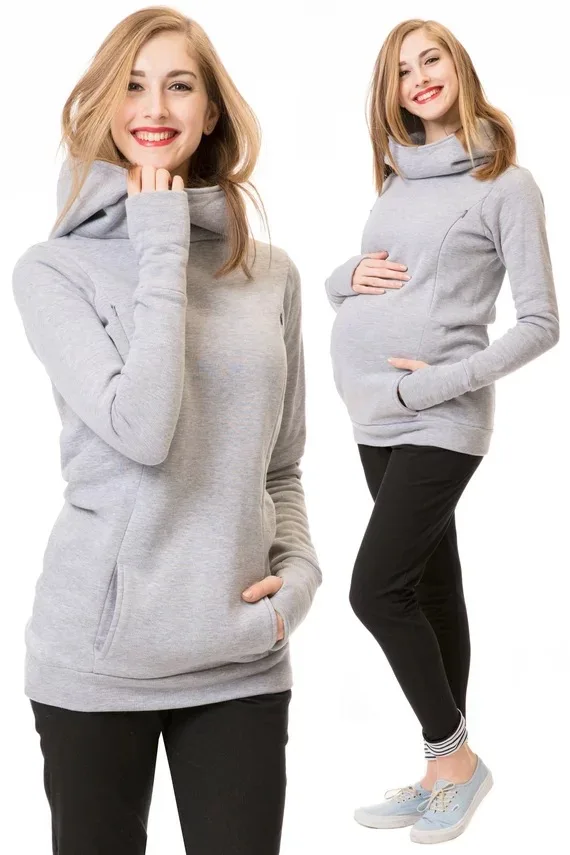 

Autumn Maternity Clothes Breastfeeding Blouse Long Sleeve Thicken Solid NursingHoddies Pullover Maternity Pregnance Women Top