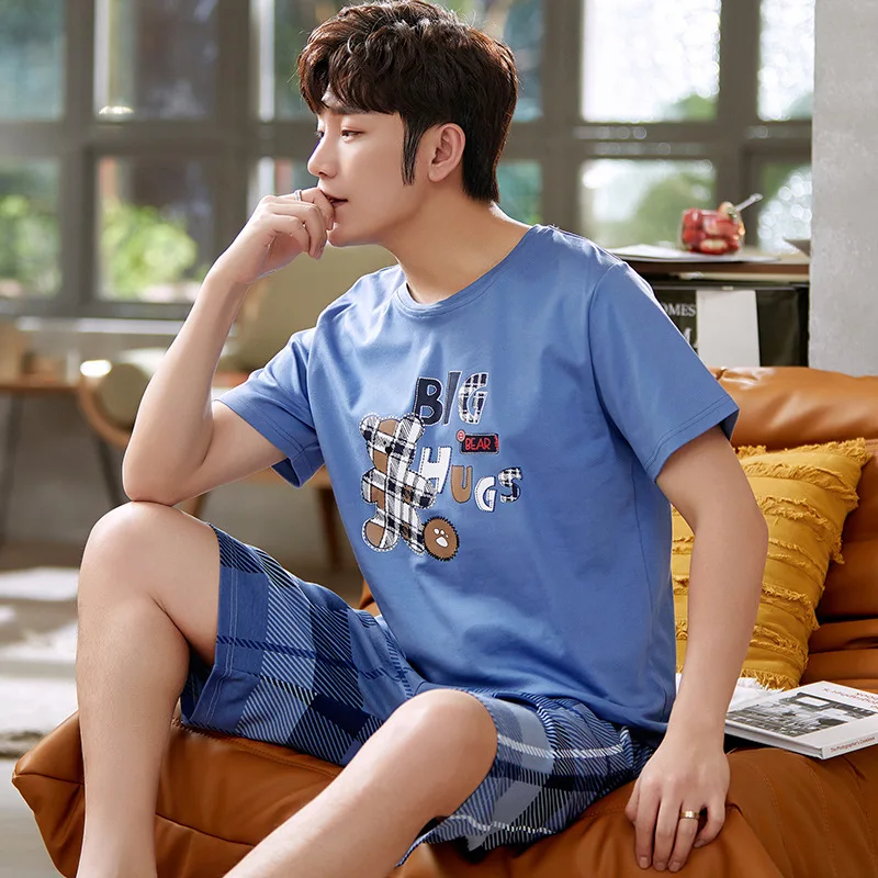 

Summer Cotton Pyjamas Spring Casual Pajamas With Plaid Shorts For Men Lovely Panda Print Pajama Sets Comfortable Cool Sleepwear