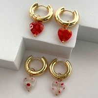 flatfoosie new golden stainless steel heart beads hoop earrings for women cute flowers love heart earrings fashion party jewelry