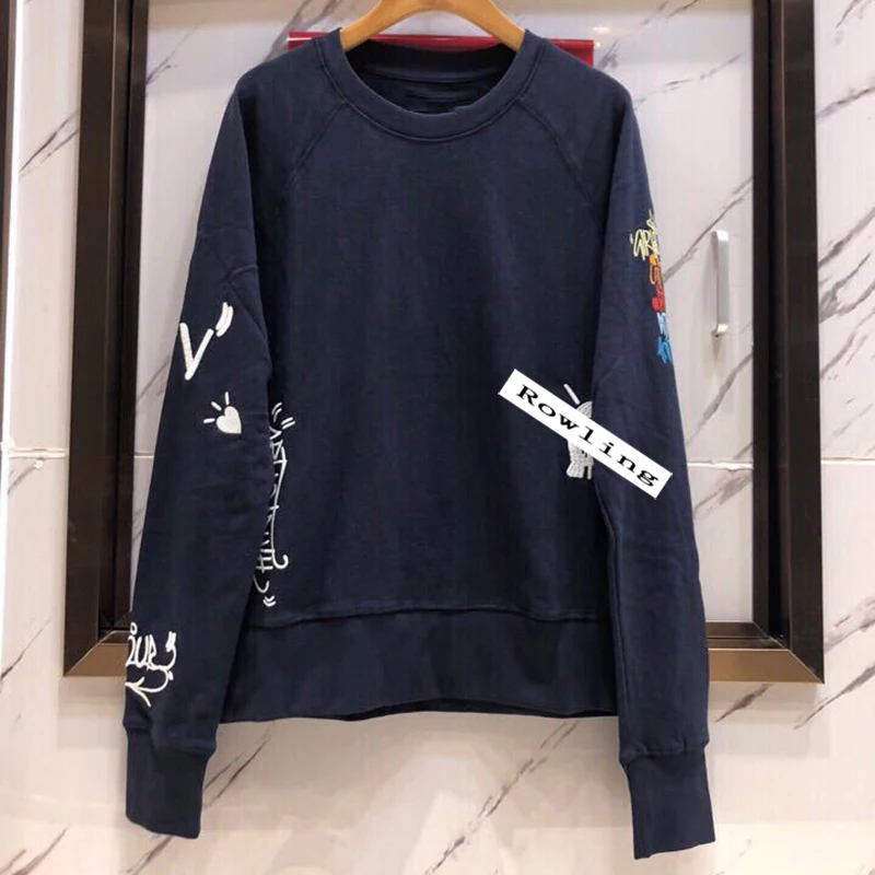 

Embroidered Pattern Rock Navy Sweatshirt Women 2021Autumn Winter Long Sleeve O Neck Pullover Casual Vintage Hoodie Tops