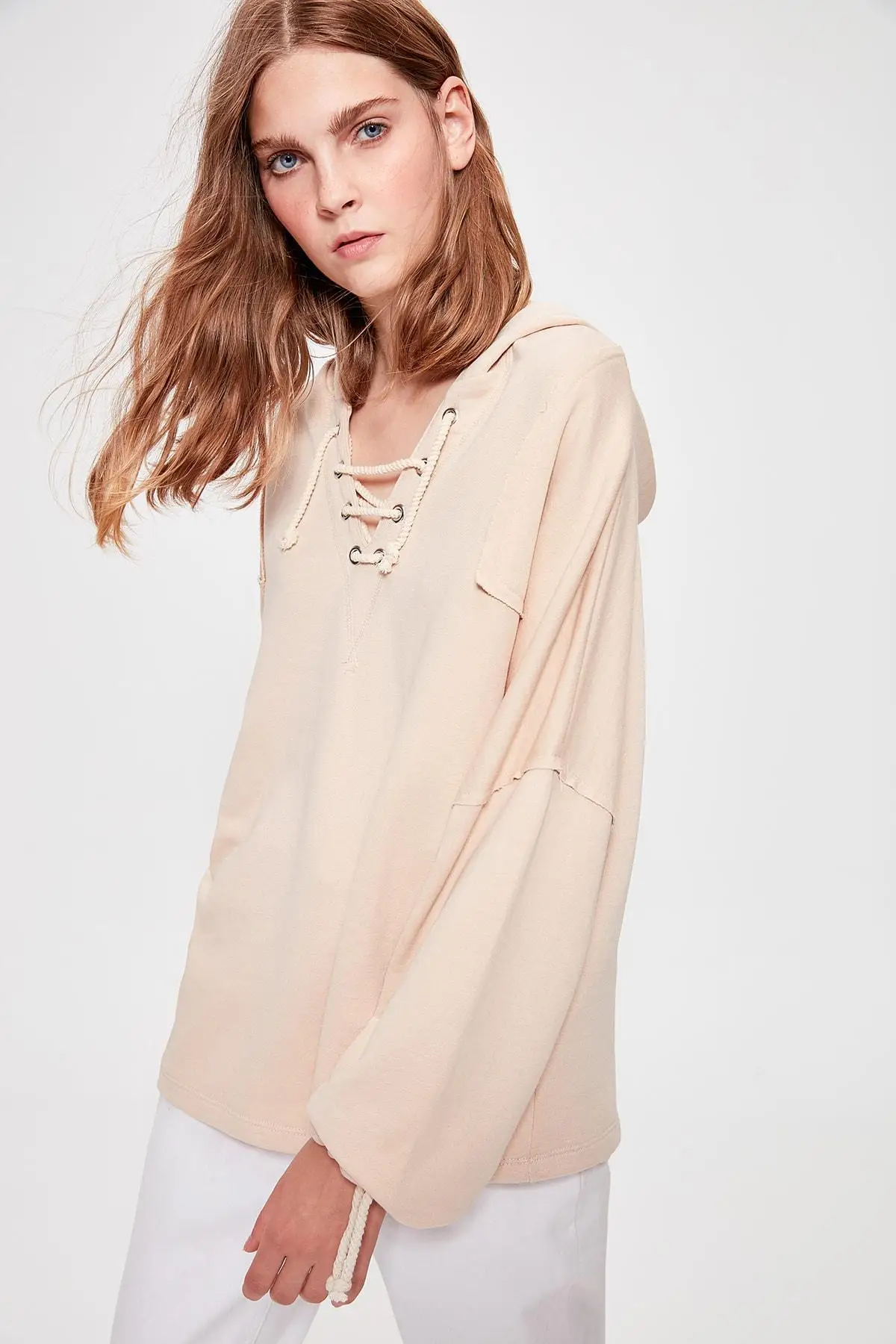 Трикотажный Свитер верблюжьего цвета со шнуровкой | Женская одежда