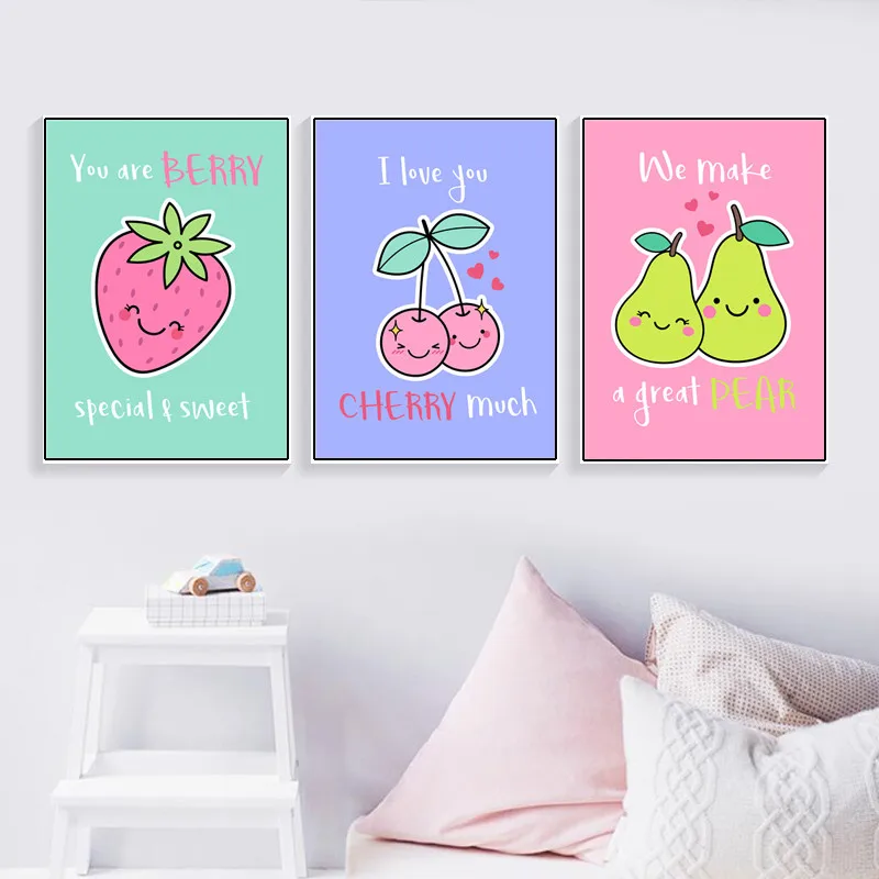 Декоративная Картина на холсте для детского сада цветной постер с фруктами
