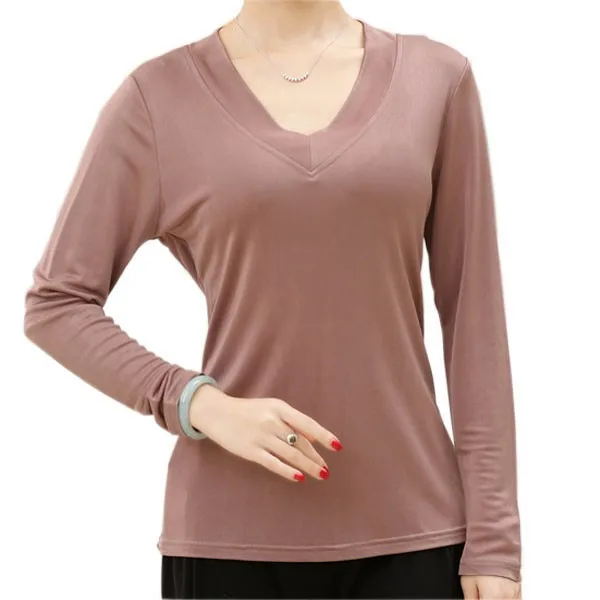 Женская трикотажная футболка из 100% натурального шелка с v образным вырезом и