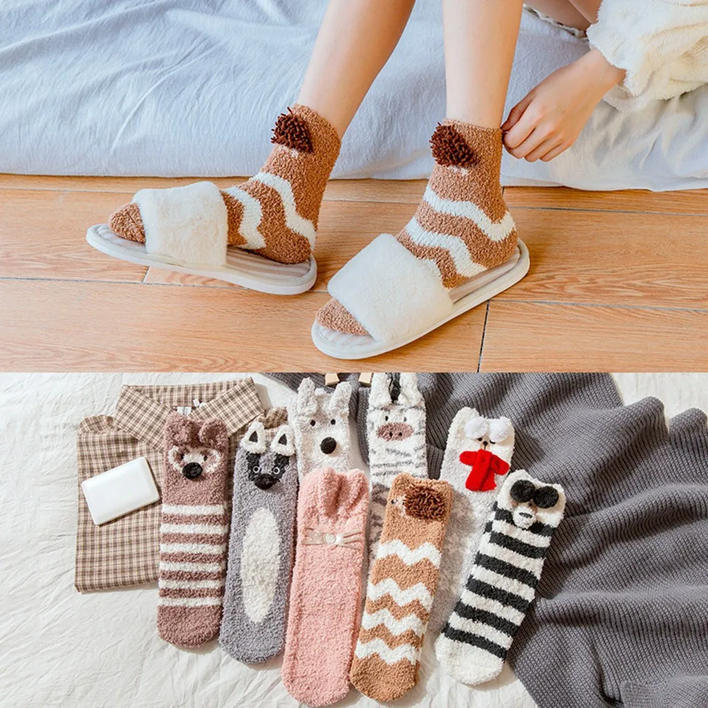 Милые домашние чулки для женщин и девочек мягкие теплые зимние с мультяшным