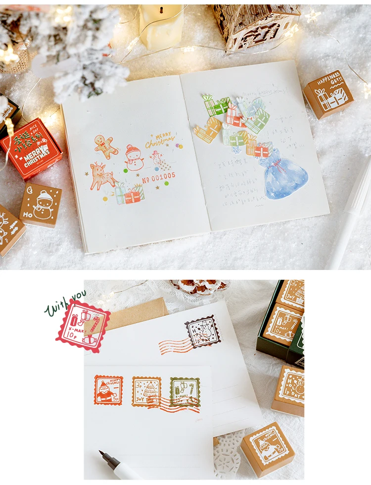 1 шт. рождественская ёлка, олень, олень, снеговик, дневник, деревянные резиновые штампы на заказ, скрапбукинг, декоративная печать для почтовой карты, Стандартная печать