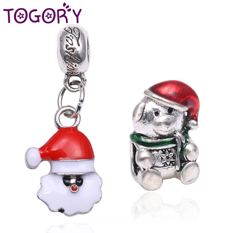 TOGORY 2Pcs/lot Fashion Crystal Santa Claus Charms Bead Fit Original Brand Bracelets For Women Girl Jewelry Christmas Gift | Украшения и
