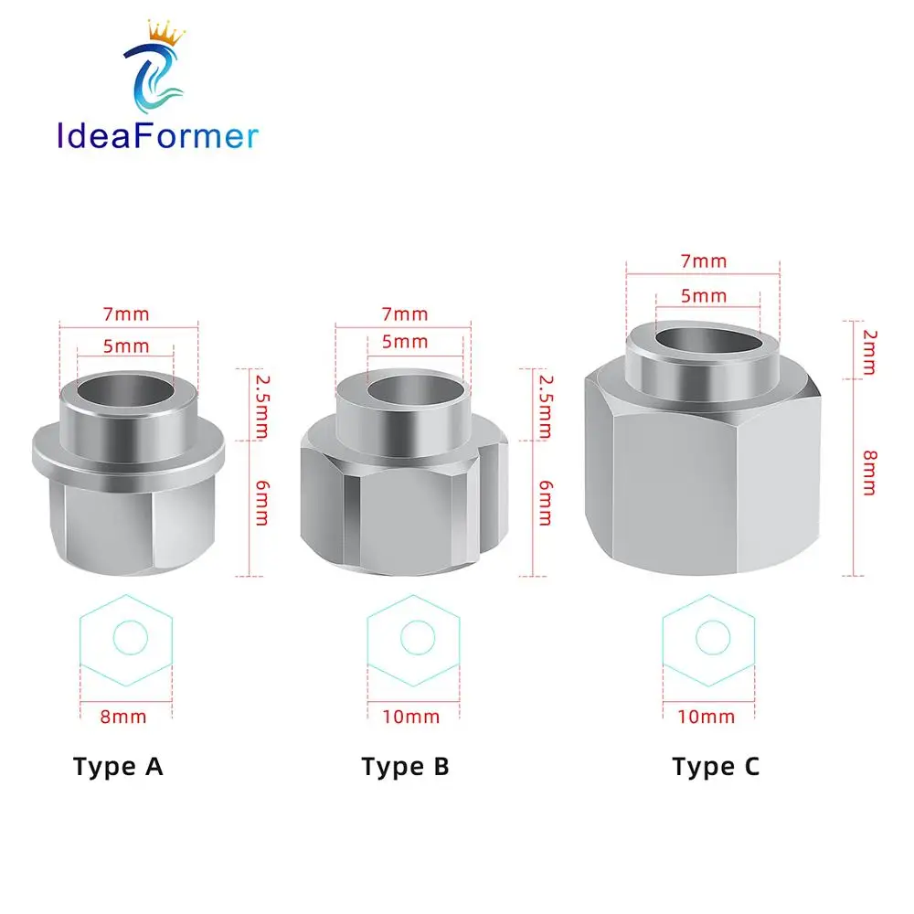 

10Pcs 3D Printer Parts Openbuilds V Groove Eccentric Column / Hexagonal Isolation Column Bore 5mm Hight 6mm/8mm Stainless Steel.