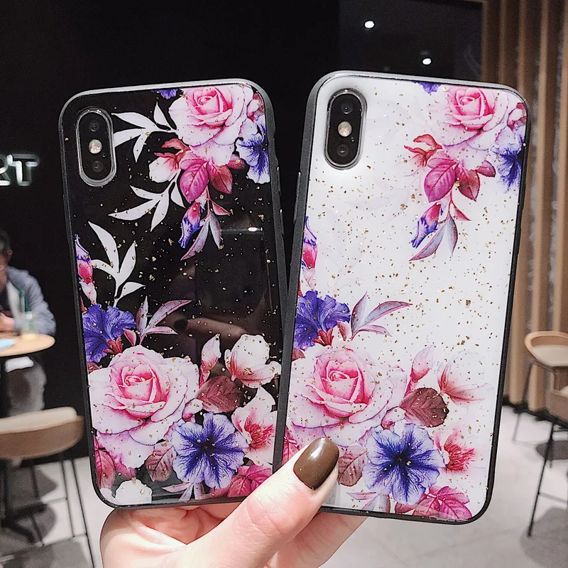 Антидетонационный чехол с цветочным рисунком из золотой фольги для iPhone 11 Pro Max X XS