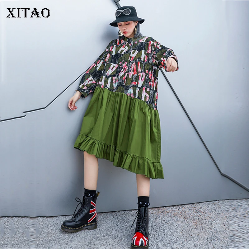 XITAO лоскутное Плиссированное элегантное платье с принтом женское 2019 осеннее