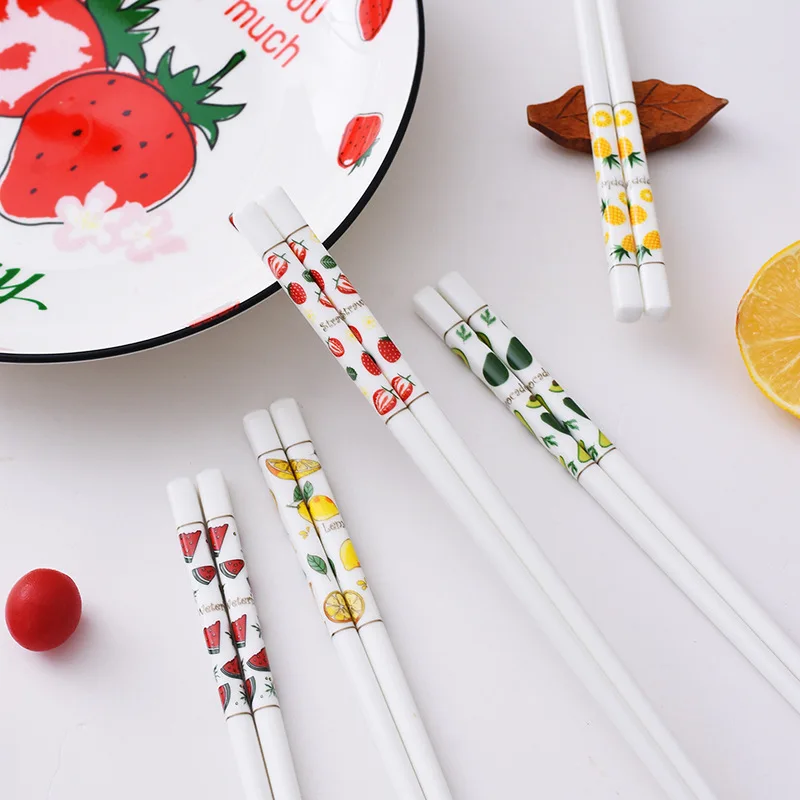 

1pair Fruit Ceramics Chopsticks Eco-friendly Kitchen Tool China Chopsticks Anti-Slip Ceramic Tableware