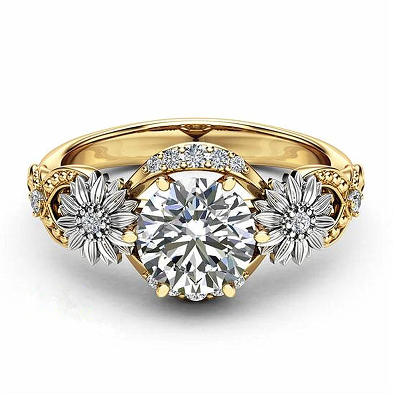 Новый стиль Funique Boho подсолнухи цветок кубический циркон обручальные кольца для