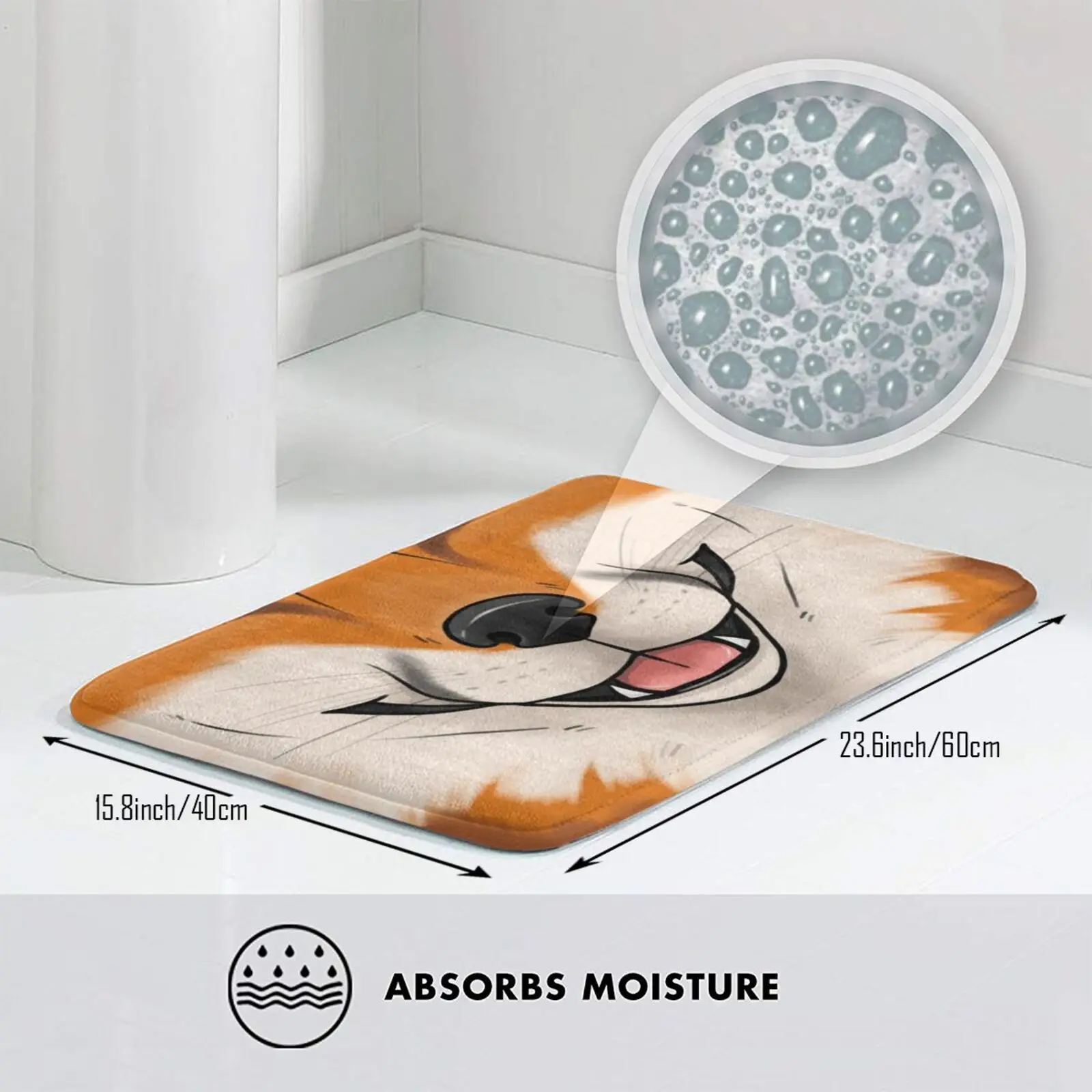 Ковер Fox Mat с антискользящим покрытием для спальни, входных дверей и т.д. с изображением животного с красным носом, рыжим мехом и следами когтей.