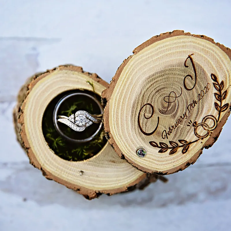 Подгонянный деревенский Свадебный держатель кольца деревянная коробка для