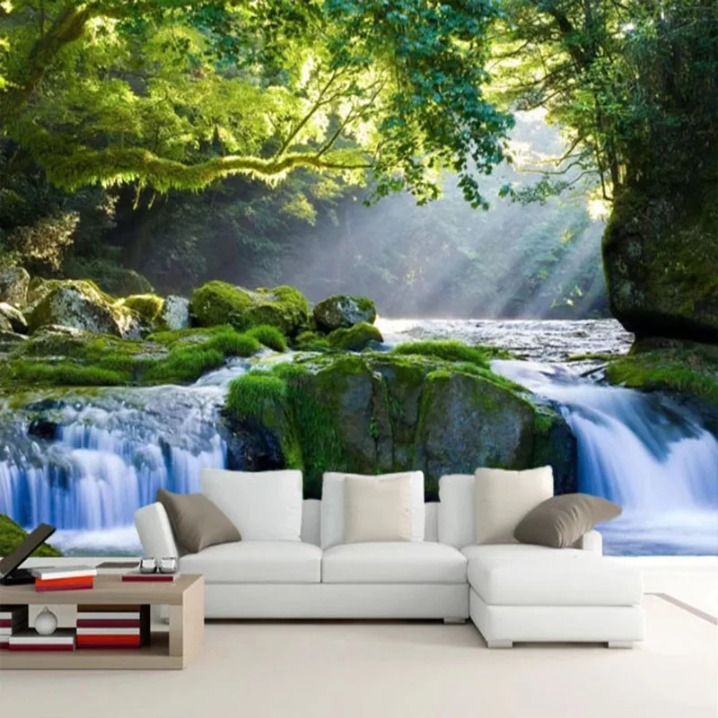 

Custom Mural Wallpaper 3D Forest Waterfall Scenery Wall Painting Living Room TV Sofa Bedroom Woods Wallpapers Papel De Parede 3D