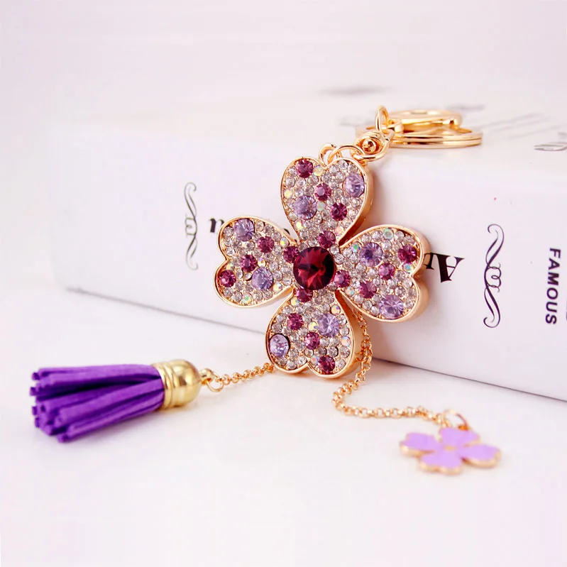 Корейский креативный четырехлистный клевер кисточка брелок Женские аксессуары для сумок металлические