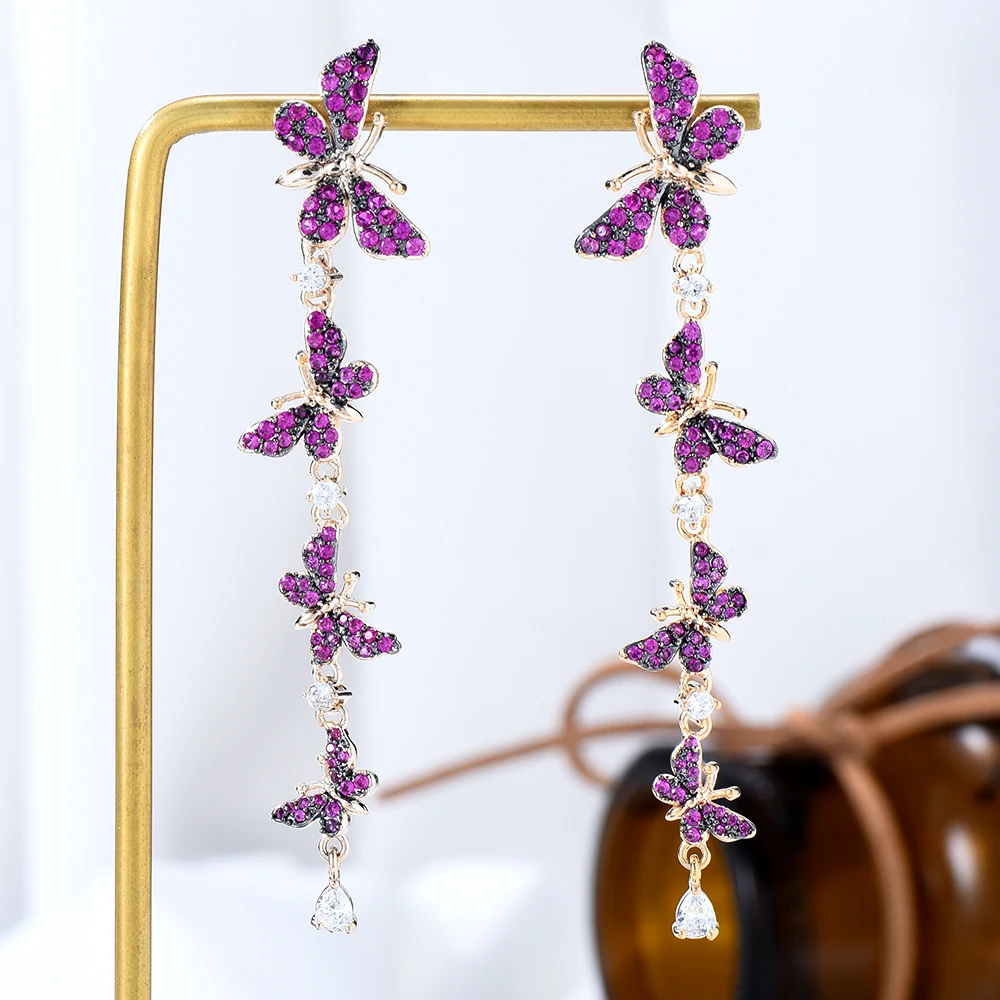 

KellyBola Exclusive High Quality Butterfly Zircon Pendant Earrings Women's Banquet Anniversary Performance Jewelry Accessories