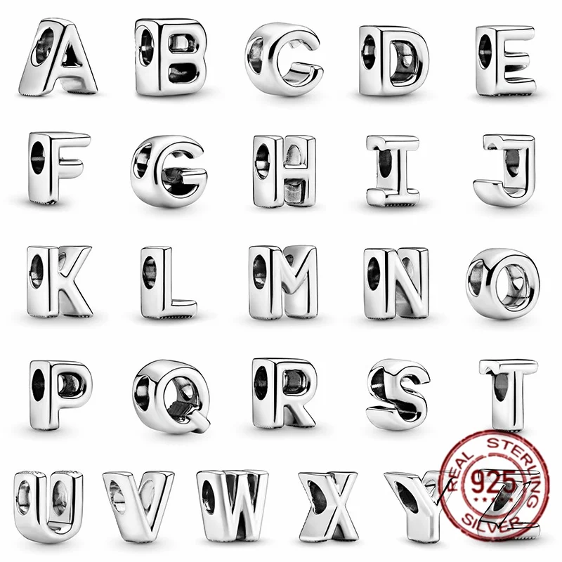 Бусины-шармы из серебра 925 пробы с буквами А-Z для браслетов и ожерелий |