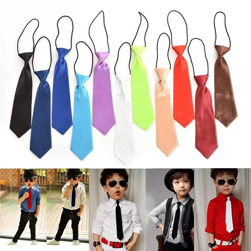 

Boy Tie Kids Baby School Boy Wedding Necktie Neck Tie Elastic Solid Colour Stain