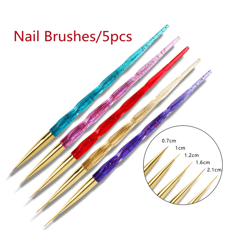 

5pcs Nail Art Drawing Pen Acrylic Pen Holder Drawing Flower Hook Line Color Drawing Pen Nail Tool