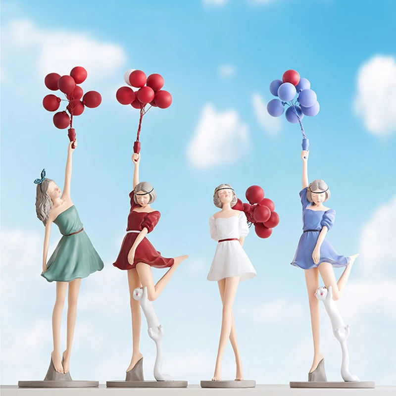 

Nordic Desktop Decor Home Decoration Creative Resin Balloon Girl Sculpture Modern Art Figurines Living Room Girl Bedroom Decor