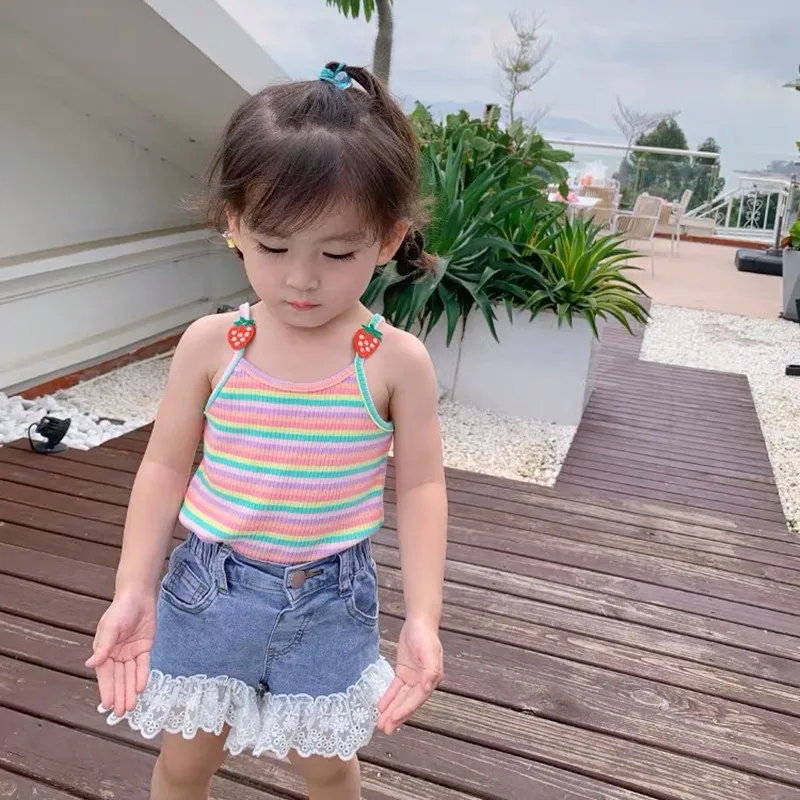 Летние штаны для девочек модные джинсовые шорты с кружевной вышивкой милые брюки