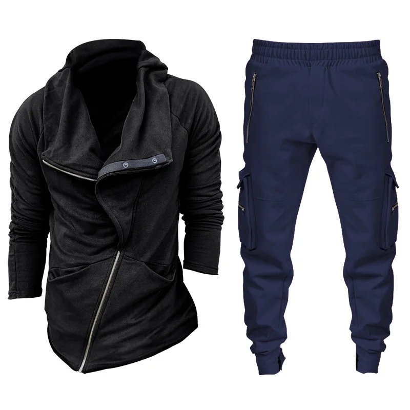 

European and American men's diagonal zipper men's sweater stitching Slim fashion casual sports cardigan men's sweater