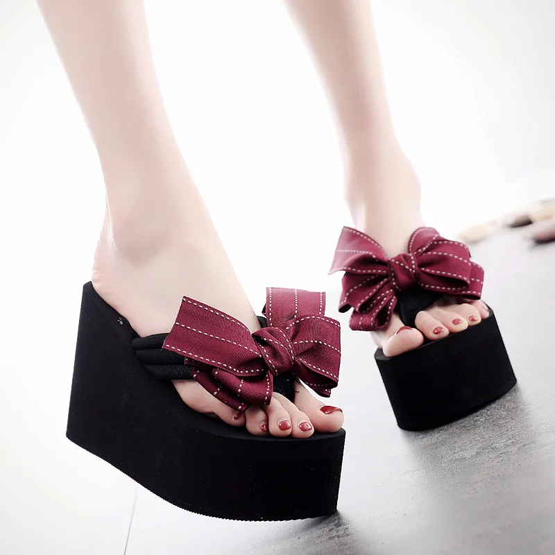 

Bow High Heels Wedges Shoes for Women Flip Flops Summer Female Shoes Platforms Ladies Slippers Casuales Beach Shoes Women New