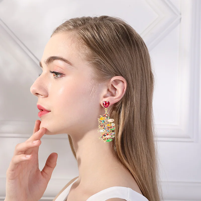 

1pair Simple Creative Metal Dripping Oil Piranha Tropical Fish Earrings For Women's Popular Fashion Banquet Accessories Gift