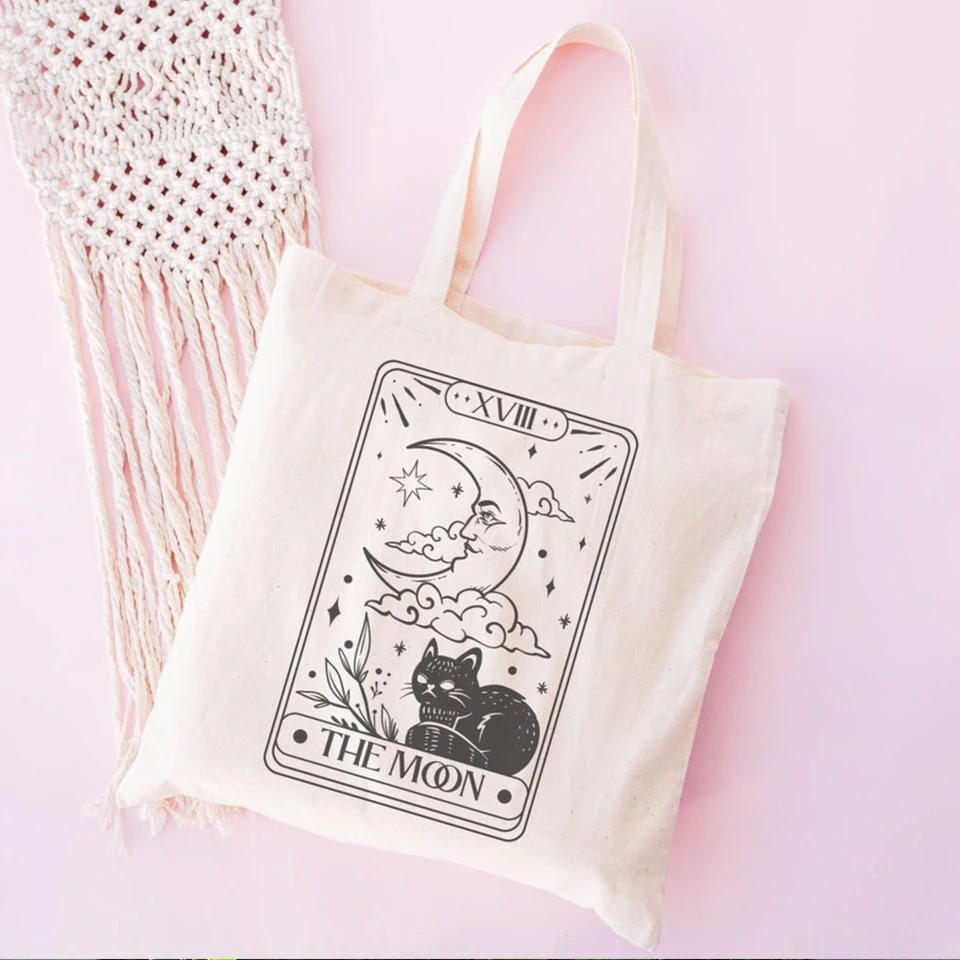 

Moon sun print canvas bag casual large capacity Tote hip hop shopper bag Vintage women shoulder bag ins teenage school bags