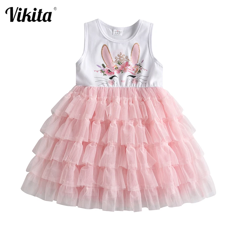 

VIKITA Kids Tutu Dress for Girls Toddlers Summer Sleeveless Princess Dresses Girl Elegant Party Prom Dress Children Clothing