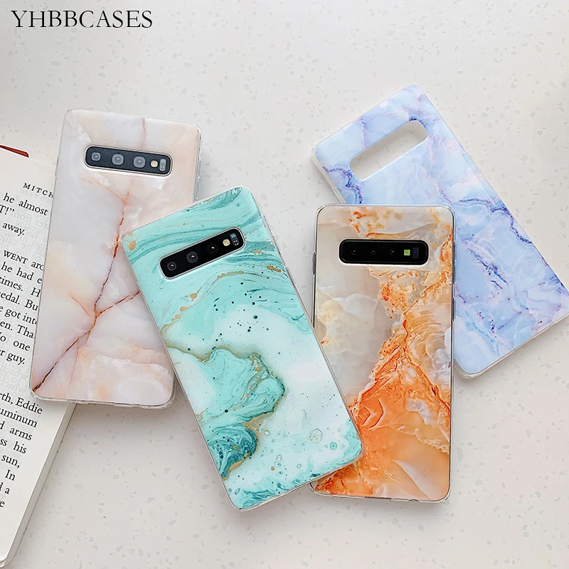 YHBBCASES для Samsung Galaxy S8 S9 S10 Plus Цветные мраморные мягкие ТПУ чехлы Note 8 9 шикарный