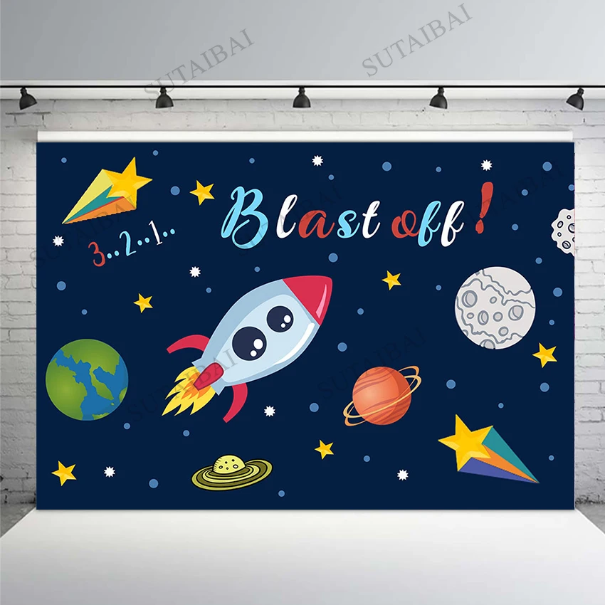 

Cosmic Space Stars Moon Planet Photography Backgrounds Happy Birthday Backdrops for Photo Studio Baby Shower Decoration Banner