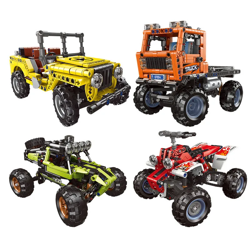 

DIY Blocks Car Model Mini SUV Truck Beach Motorcycle Assembly Micro Building Moc Toys For Kids Boys Gifts