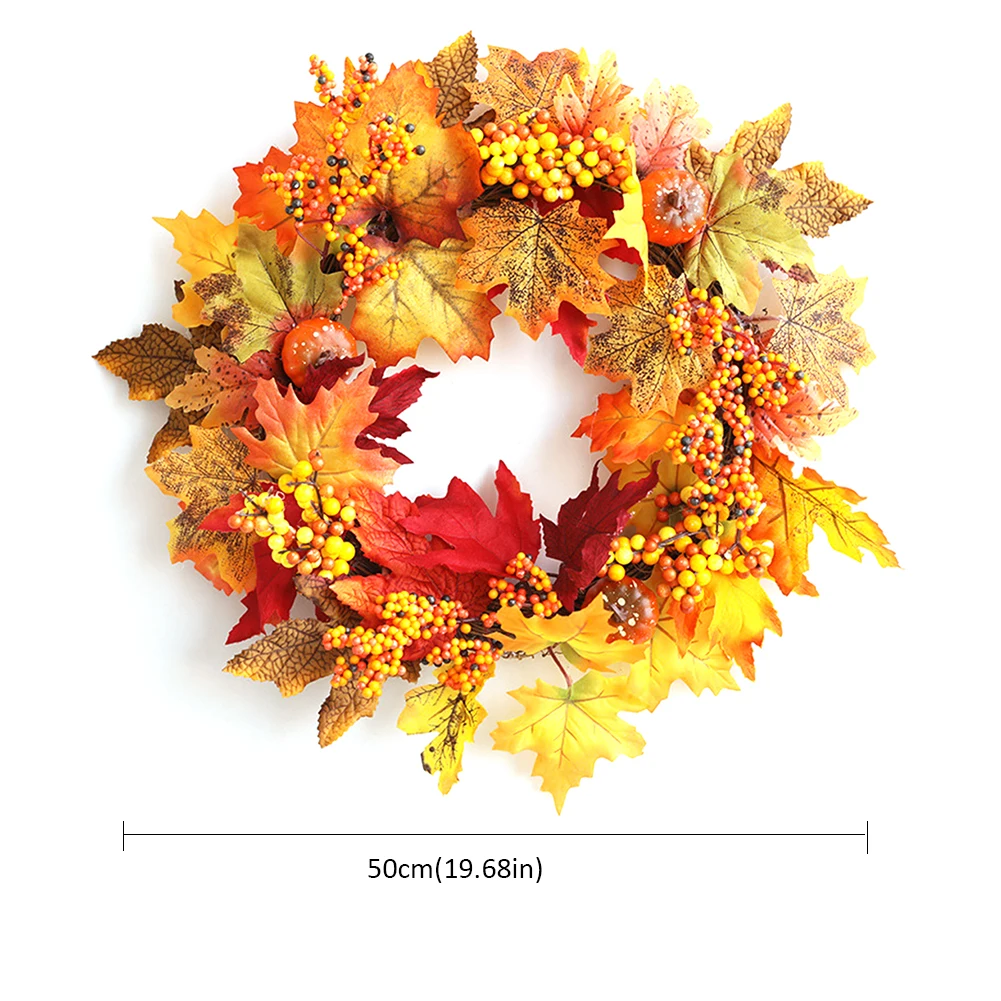 

Maple Leaf Pumpkin Wreath Garland Berry Ornament Vine Plastic Pendant Decoration Autumn Thanksgiving Halloween Door Wreath