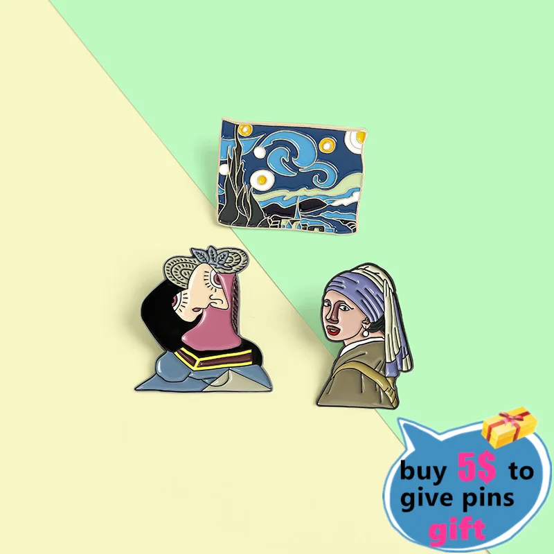 Кастомная живопись маслом Эмалированные булавки Броши Звездная ночь Мечты Хет Мейсе Мет Де Перель Значки Мировой известный ювелирный украшения Ван Гог.