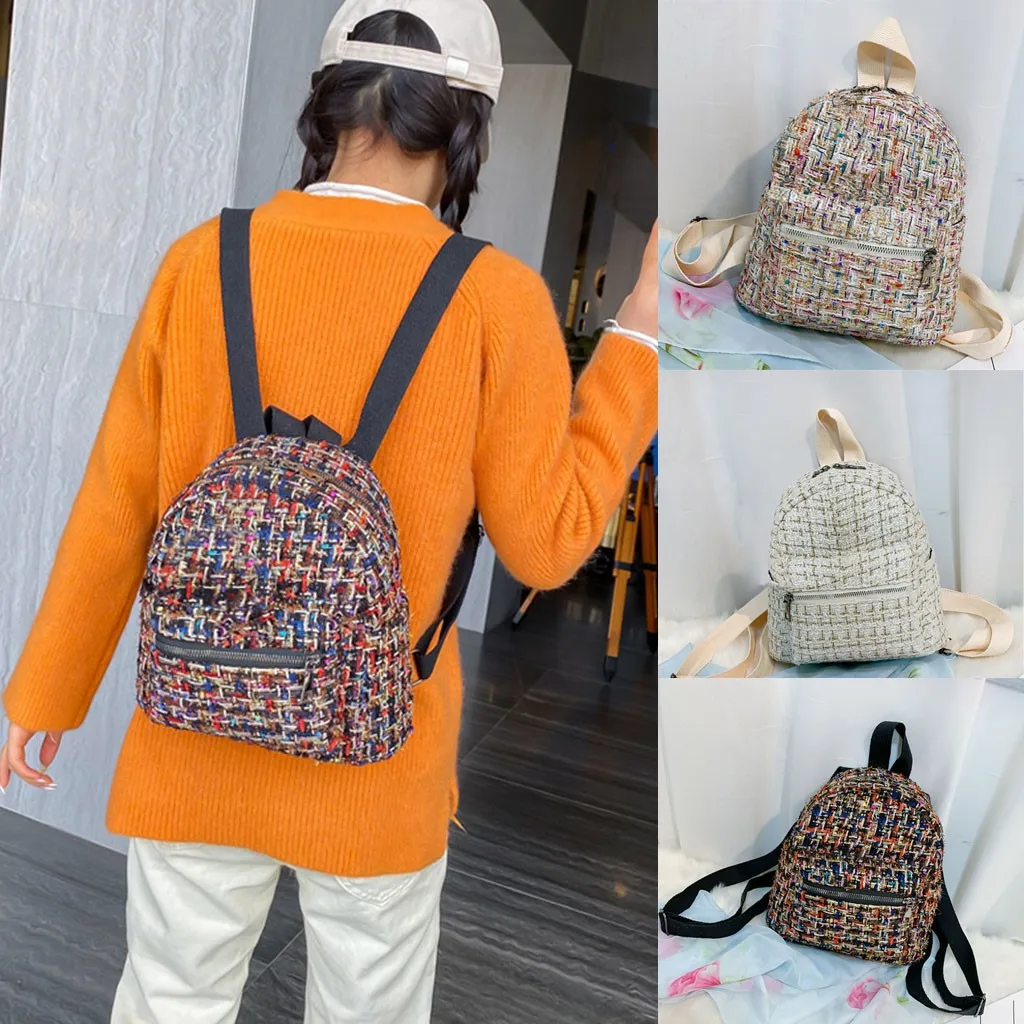 Женский уличный Простой шерстяной рюкзак на молнии контрастных цветов для