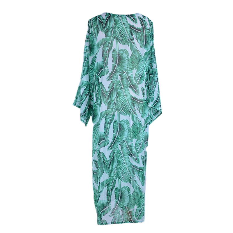 

2021 Summer Women European American Chiffon Banana Leaf Print Beach Skirt sexy Sunscreen Cardigan Holiday Skirt Bikini Blouse