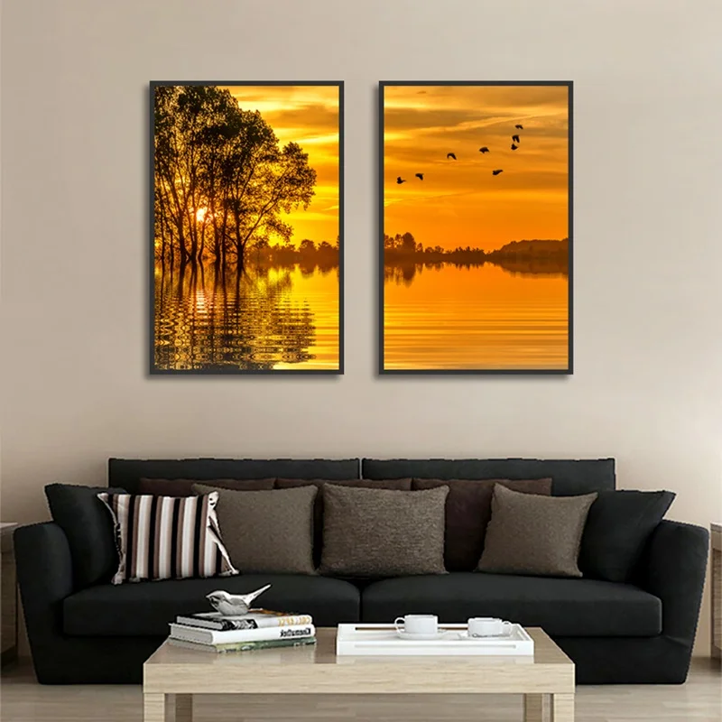 Настенная Картина на холсте постер море и дерева в сумерках картина для коридора