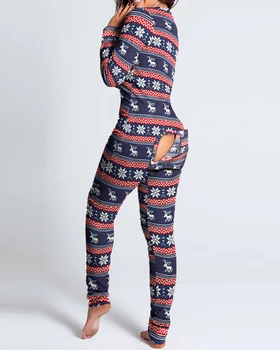 2021 New Year Christmas Functional Buttoned Flap Printed Women's Adults Detachable Pajamas Suit Homewear One Piece Jumpsuits 1