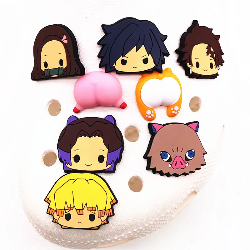 3D Japanese Manga Shoe Chrams Accessories Stuck Corgi Pig Butt PVC Shoe Decoration Designer for croc jibz Kids X-mas Party Gifts