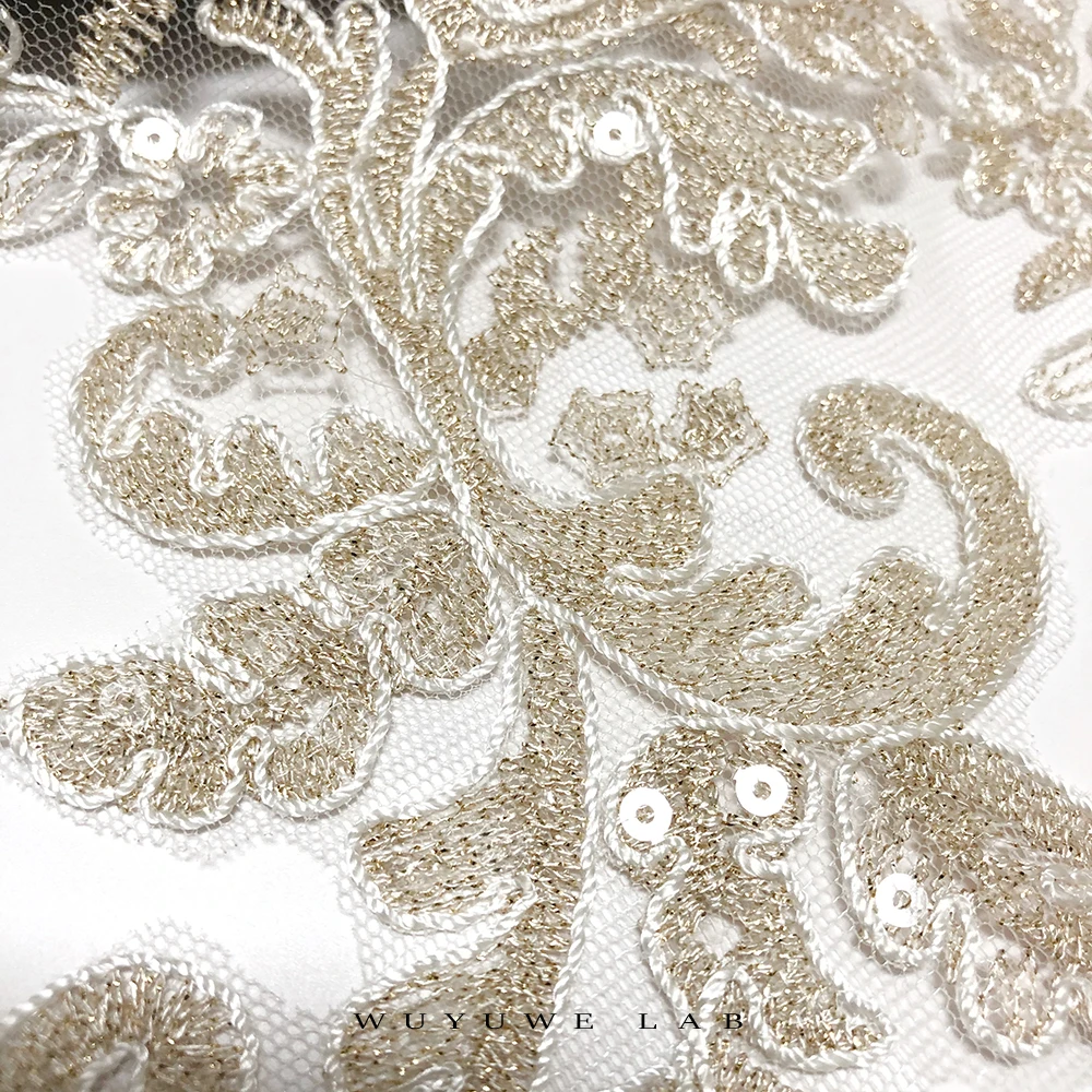 1 пара прозрачная хлопковая гипюровая ткань цвета шампанского с блестками и