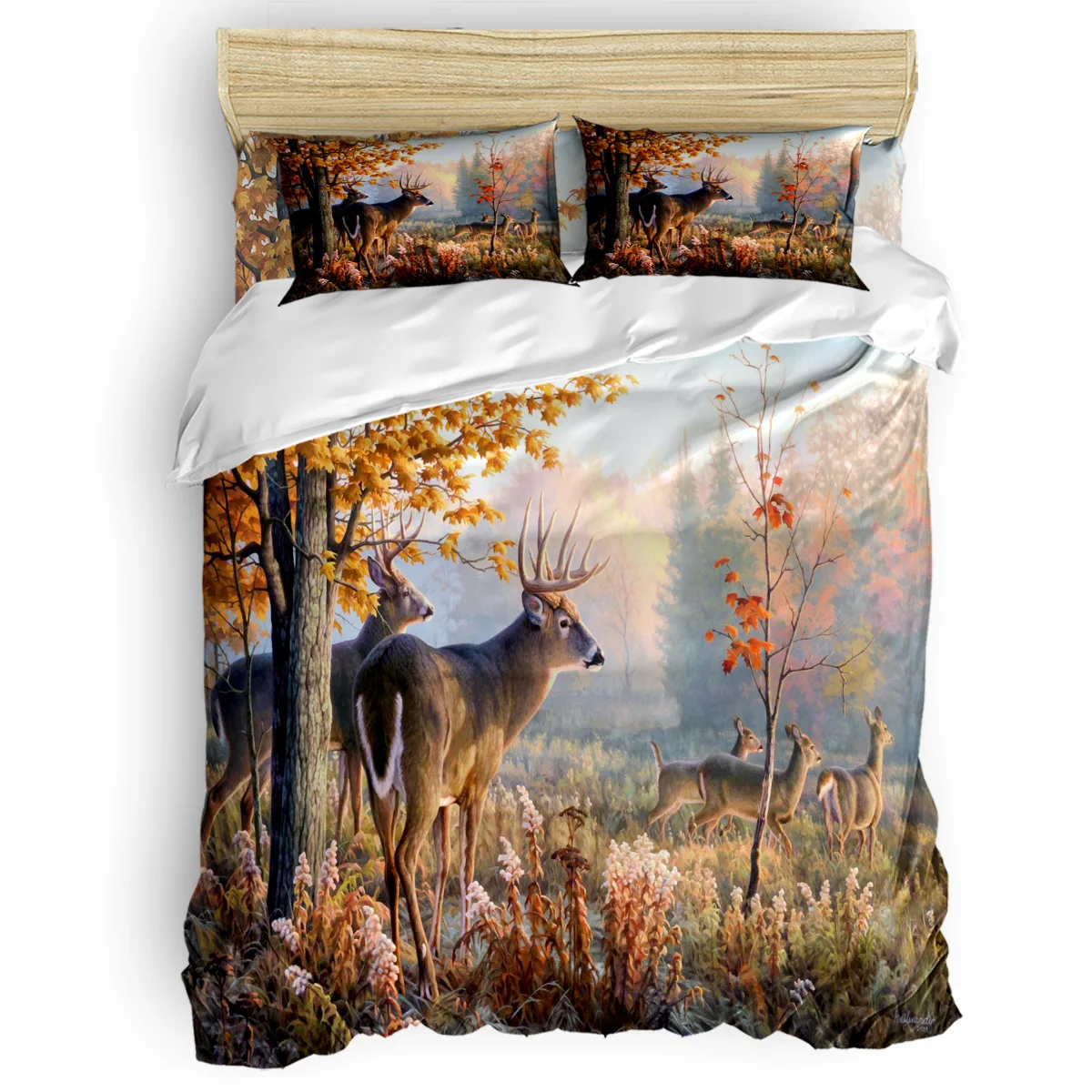 Комплект постельного белья из 2/3/4 предметов с рисунком оленя березы кленового
