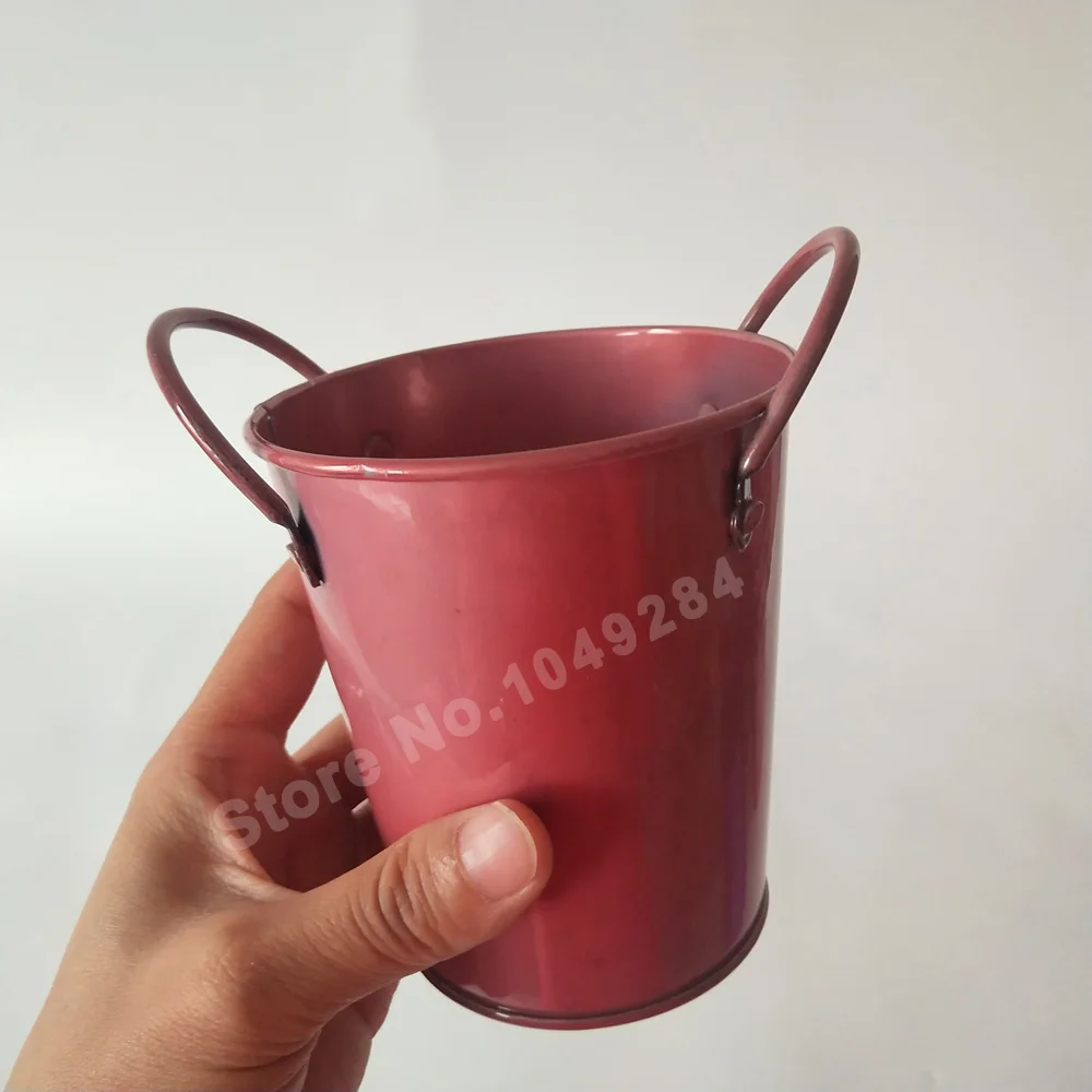 Красный 10 шт./лот D9XH10CM цветочные горшки с ручкой Винтаж ностальгия ведра для цветов круглый маленький бонсай горшок железа оцинкованные ведра - Цвет: Красный
