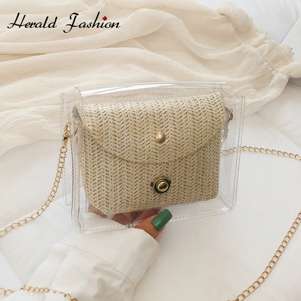 Женская прозрачная сумка клатч на цепочке дизайнерская мессенджер с клапаном