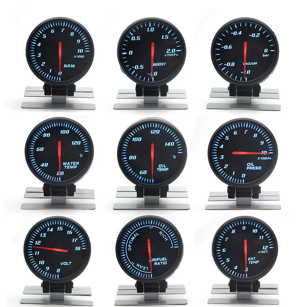 

60MM Black Face Tachometer Boost Voltmeter Air Fuel Ratio EGT Gauge Vacuum Water Temp Oil Press Oil Temp Car Gauge for 12V Car